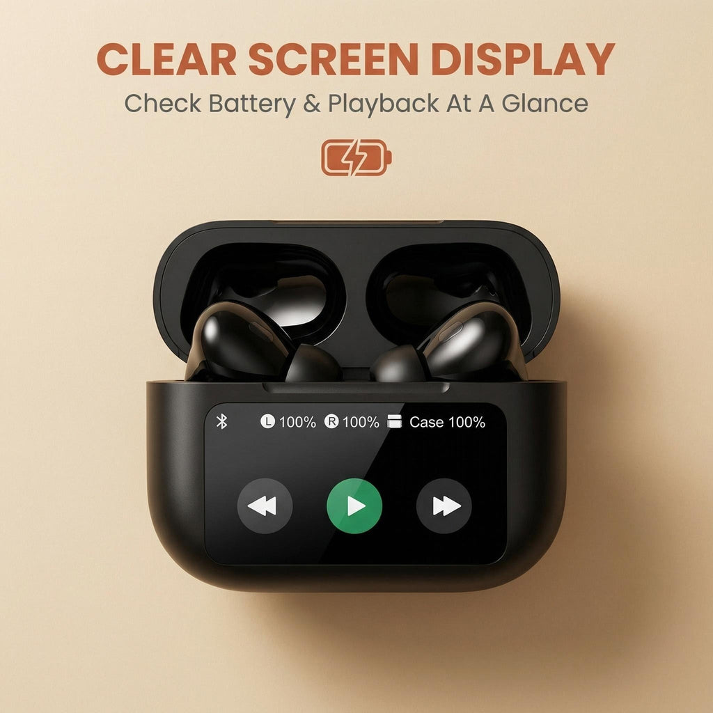 AI Real-Time Translation Earbuds | LED Display, Long Range, Active Noise Cancelling, IPX7