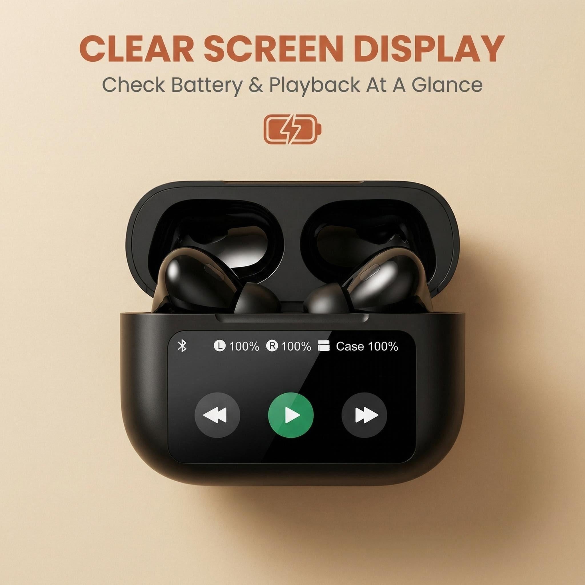 AI Real-Time Translation Earbuds | LED Display, Long Range, Active Noise Cancelling, IPX7