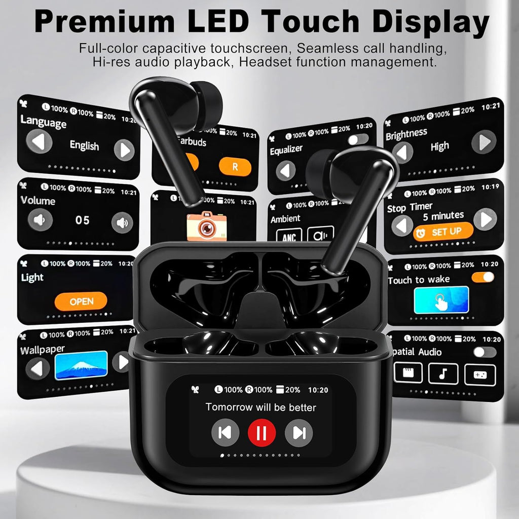 AI Real-Time Translation Earbuds | LED Display, Long Range, Active Noise Cancelling, IPX7