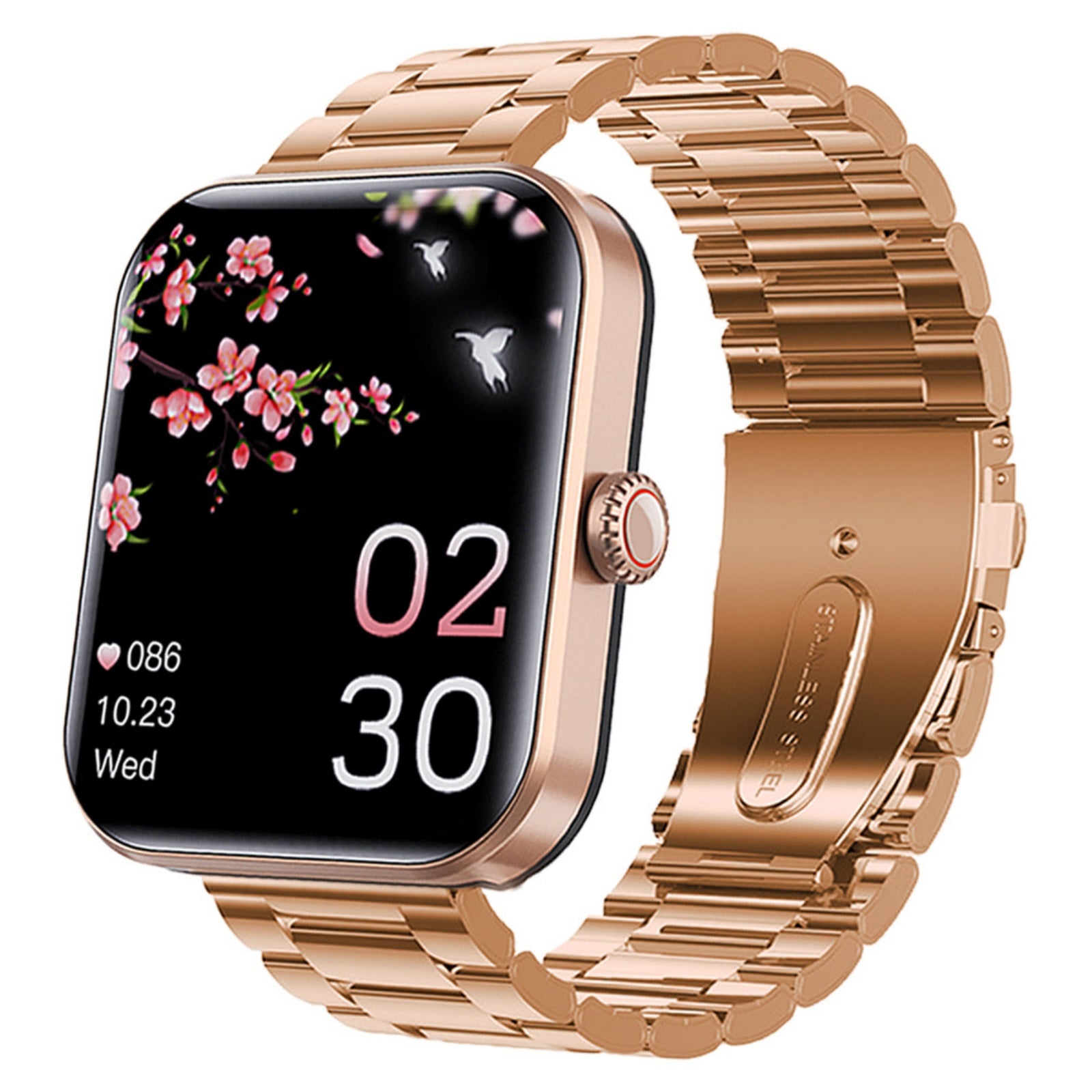 Smart Wristband with Heart Rate and Blood Pressure Monitors, Stainless Steel Strap, Capable of Making Phone Calls