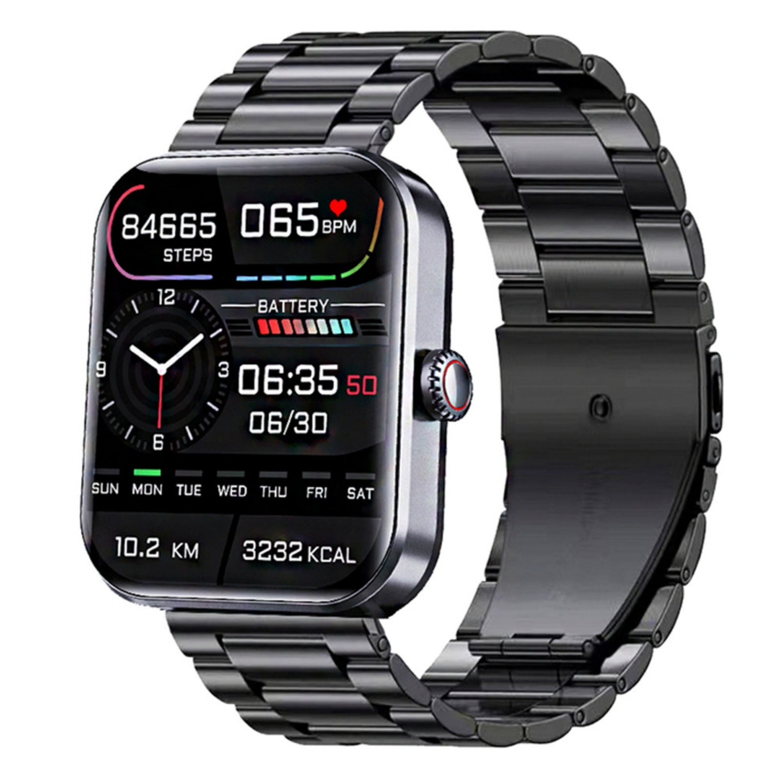 Smart Wristband with Heart Rate and Blood Pressure Monitors, Stainless Steel Strap, Capable of Making Phone Calls