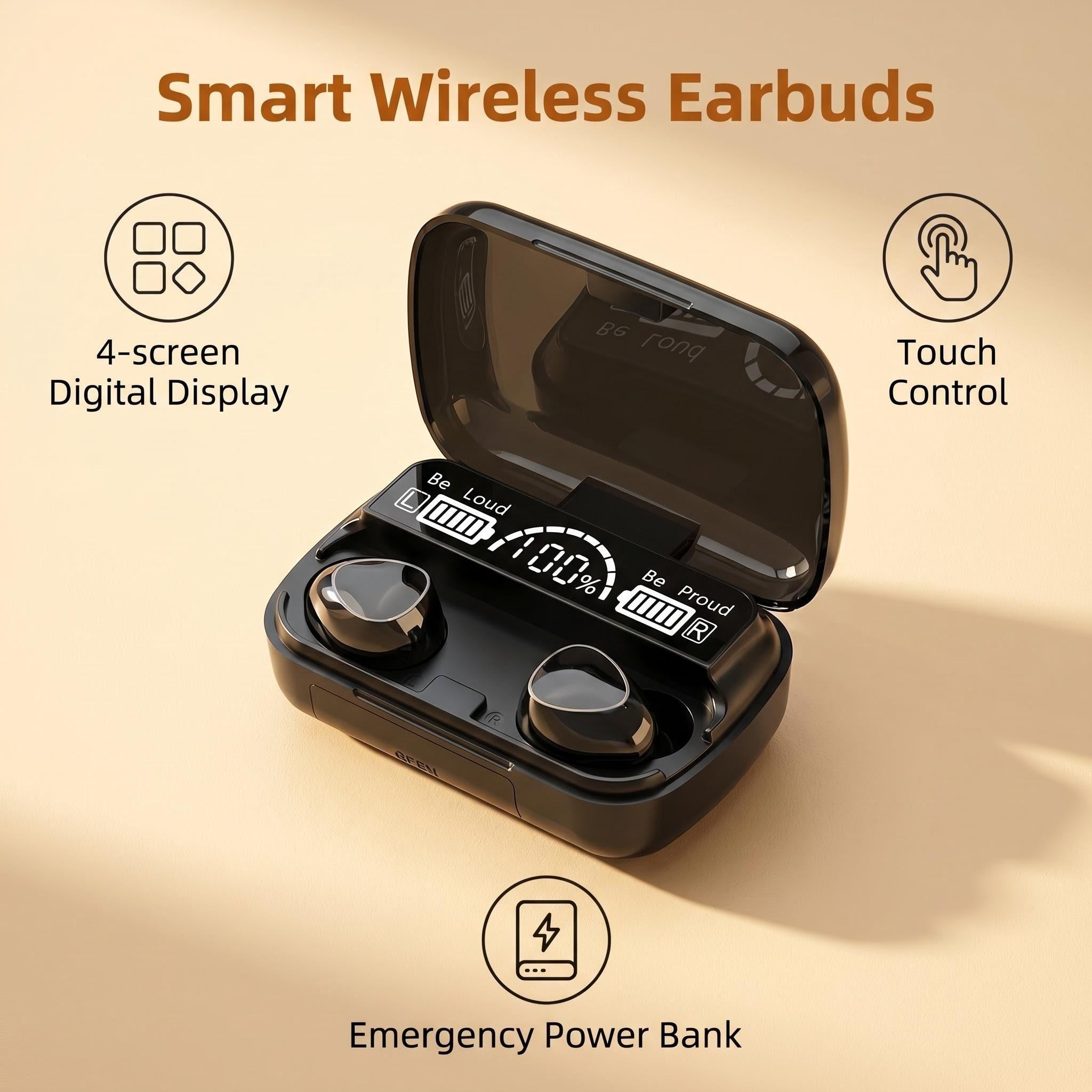 TWS Wireless Earbuds | LED Display Charging Case, Touch Control, Deep Bass