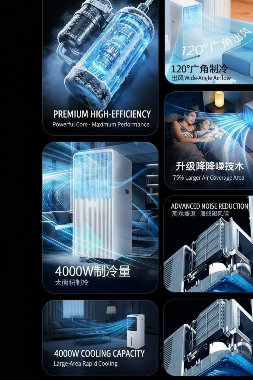 2026 Portable Mobile Air Conditioner | 4000W Cooling, 120° Wide-Angle, Ultra-Quiet, 4-in-1