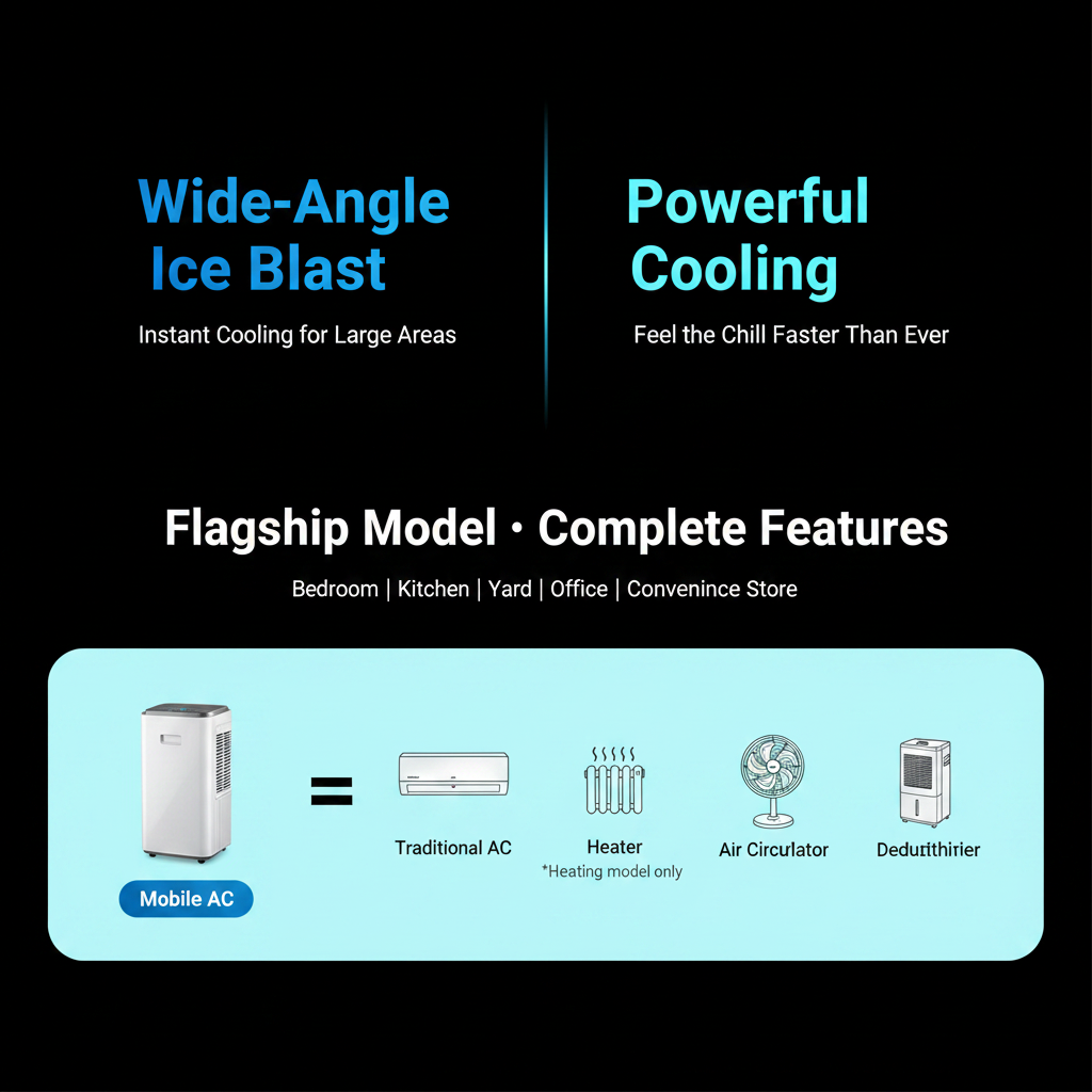 2026 Portable Mobile Air Conditioner | 4000W Cooling, 120° Wide-Angle, Ultra-Quiet, 4-in-1